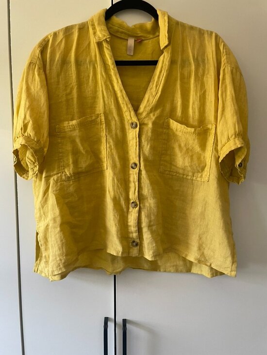 Anthropologie Tops - Anthropologie Pilcro Linen Button Down Shirt Yellow Size M